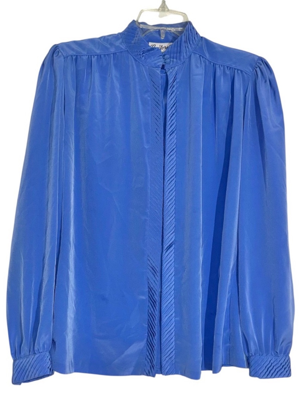 Gailord Vintage Blue Satin Blouse with Pleated Front Detailing size 10